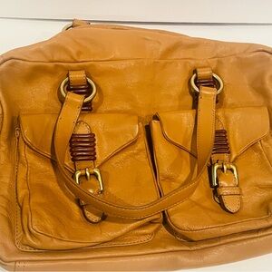 Vintage Womens Purse Soft Leather Tan Satchel Shoulder Bag Brown
